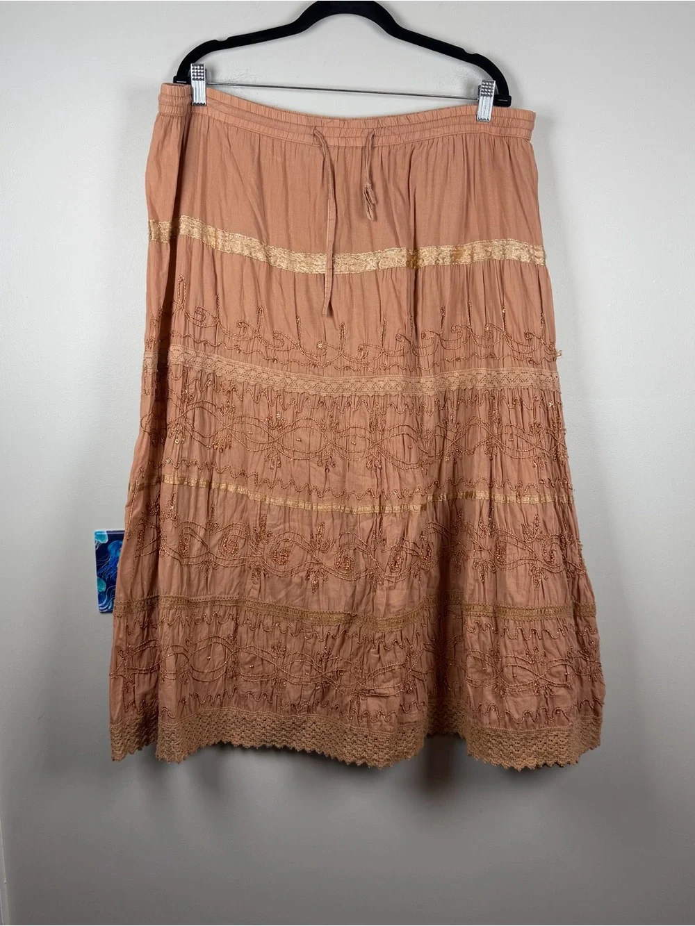 Vintage JMB Orange Tiered Maxi Skirt Embroidered Beaded Boho Forest Fairycore 1X